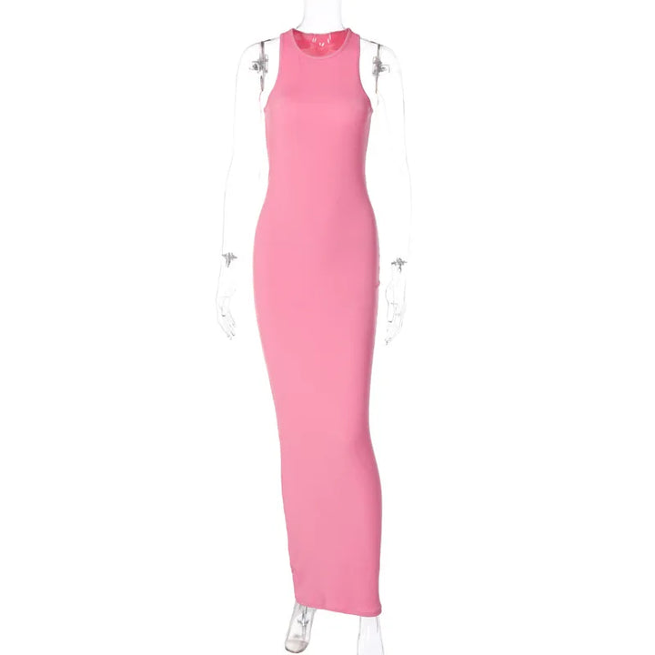 Luxury Architectural Ribbed Sleeveless Maxi Dress