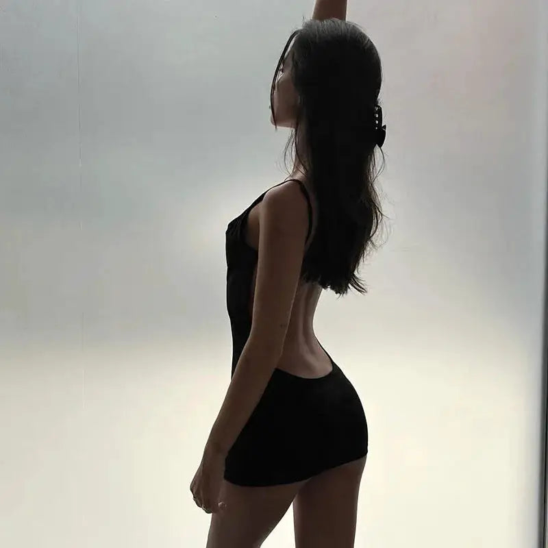 Backless Black Dress For Women Summer Clothing Y2k One Piece Sexi Night Dress Hot Club Outfits Spaghetti Strap Vestido Feminino
