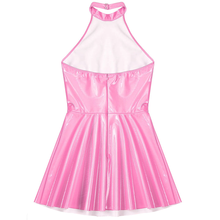 Glossy Patent Leather Mini Dress Disco Clubwear