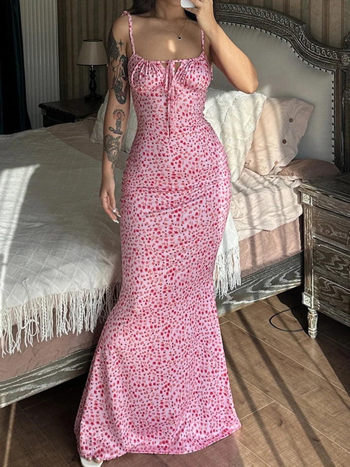 Hugcitar Women Elegant Floral Beach Bodycon Dress
