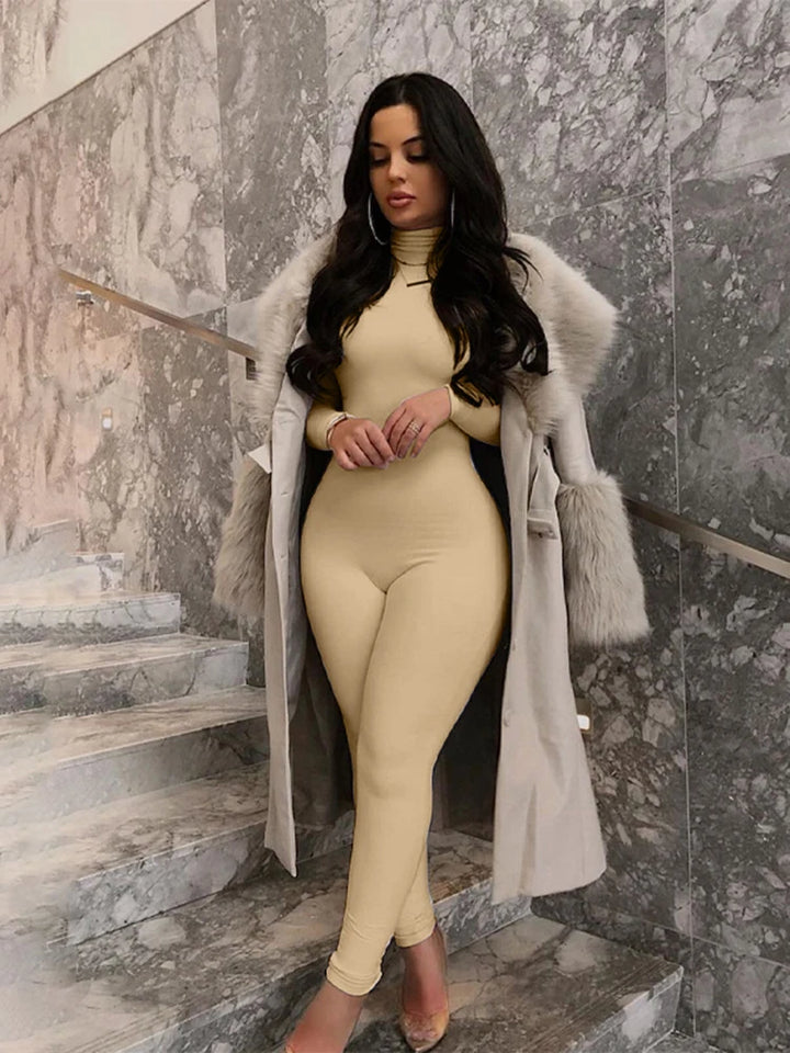 Hugcitar Long Sleeve Turtleneck Bodycon Jumpsuit