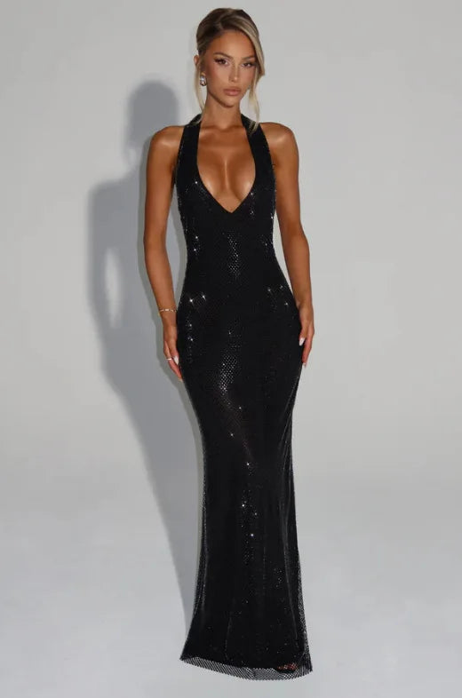 Sleeveless Sequined Mesh Maxi Dress Bodycon
