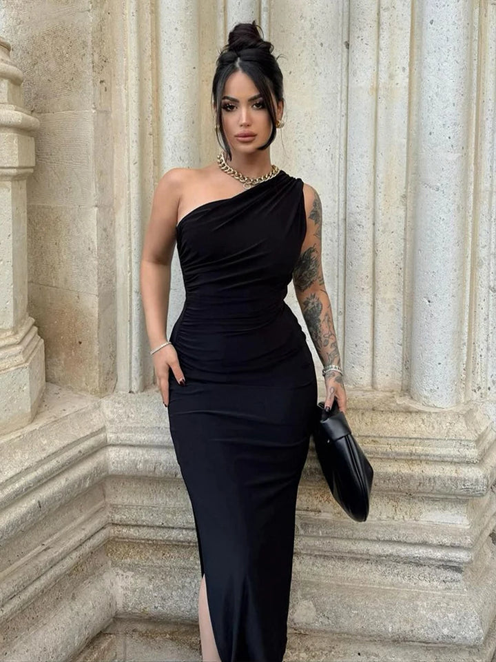 Elegant Black Off Shoulder Maxi Dress