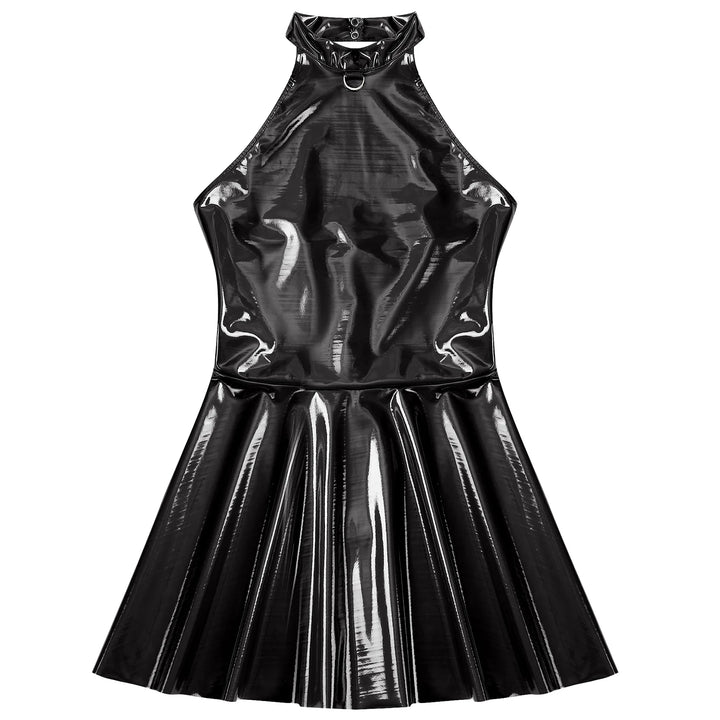 Luxury Glossy Patent Leather Mini A Line Dress