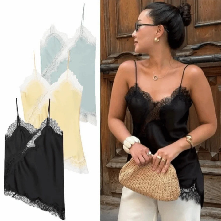 Elegant Asymmetrical Lace Lace Patchwork Top Sleeveless Backless Camisole Tops V Neck Sexy Lace Women tank top Summer Wear