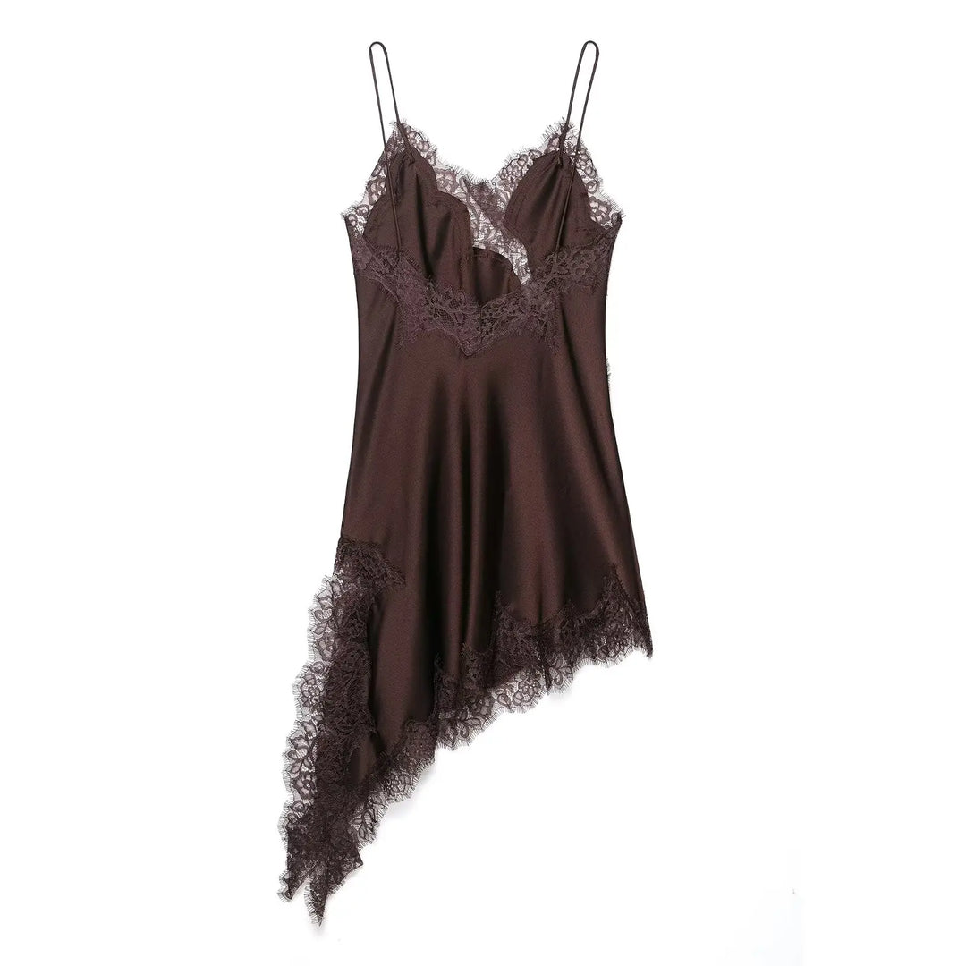 Klkxmyt Satin Lace Mini Dress For Summer
