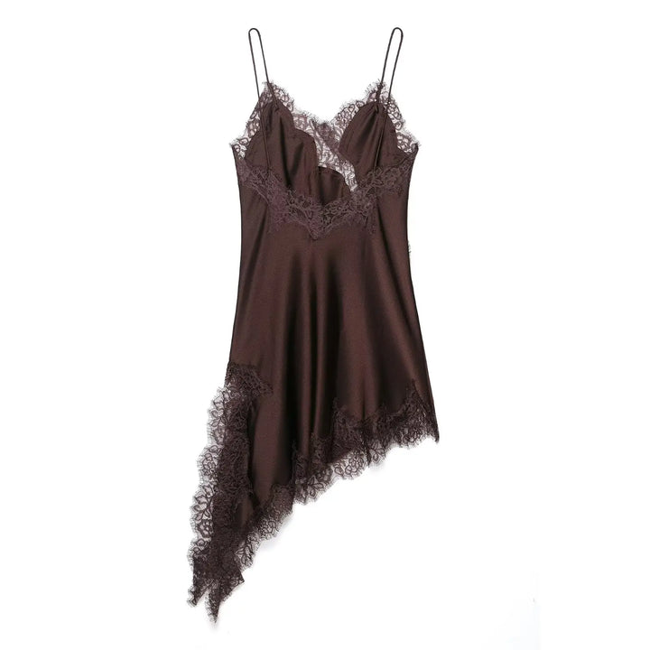 Klkxmyt Satin Lace Mini Dress For Summer