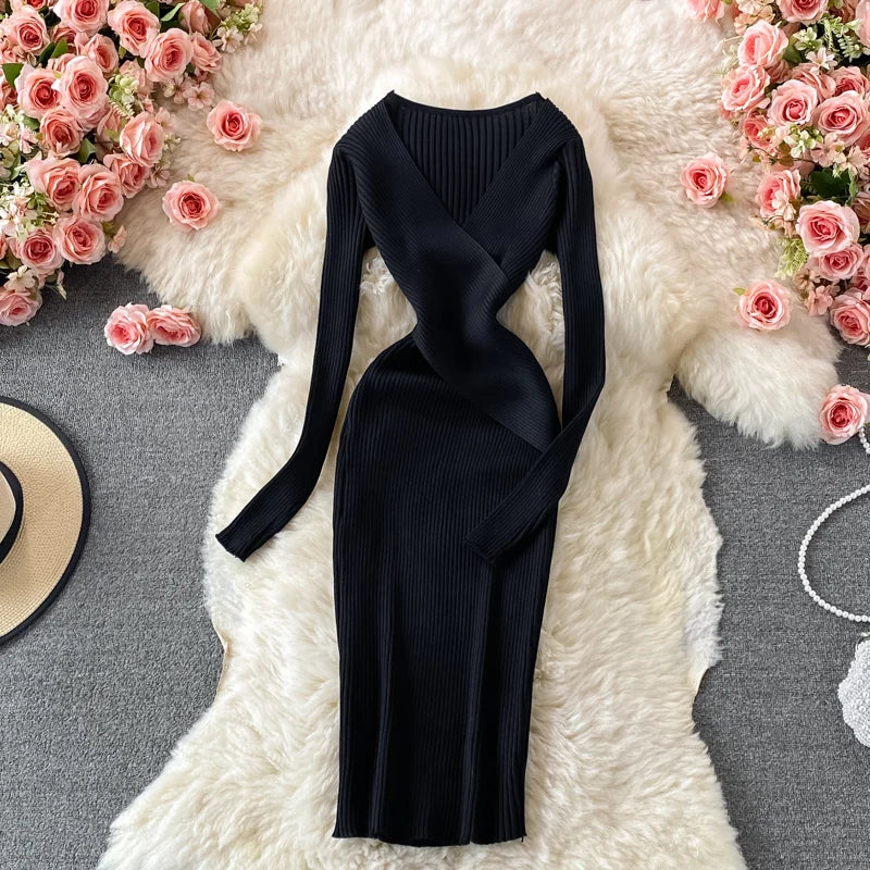 Yuumuoo Women Elegant Cross V Neck Slim Waist