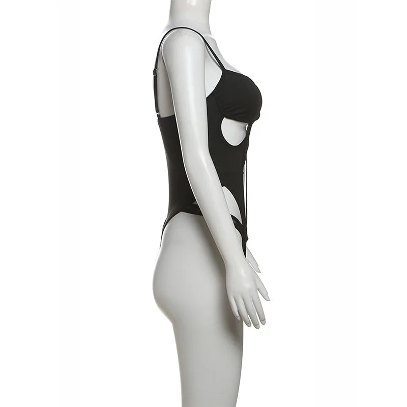 Joevilu Y2K Elegance Slim Fit Cutout Bodysuit