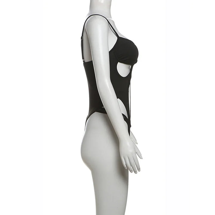 Joevilu Y2K Elegance Slim Fit Cutout Bodysuit