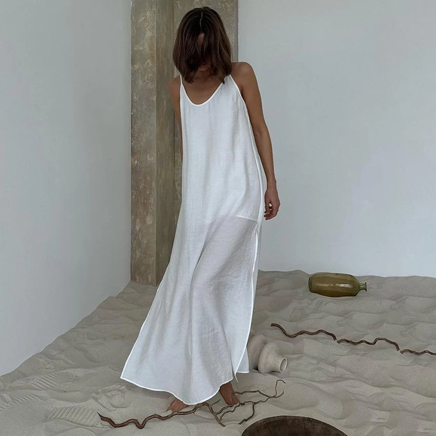 HiLoc Signature White Soft V Neck Midi Nightgown