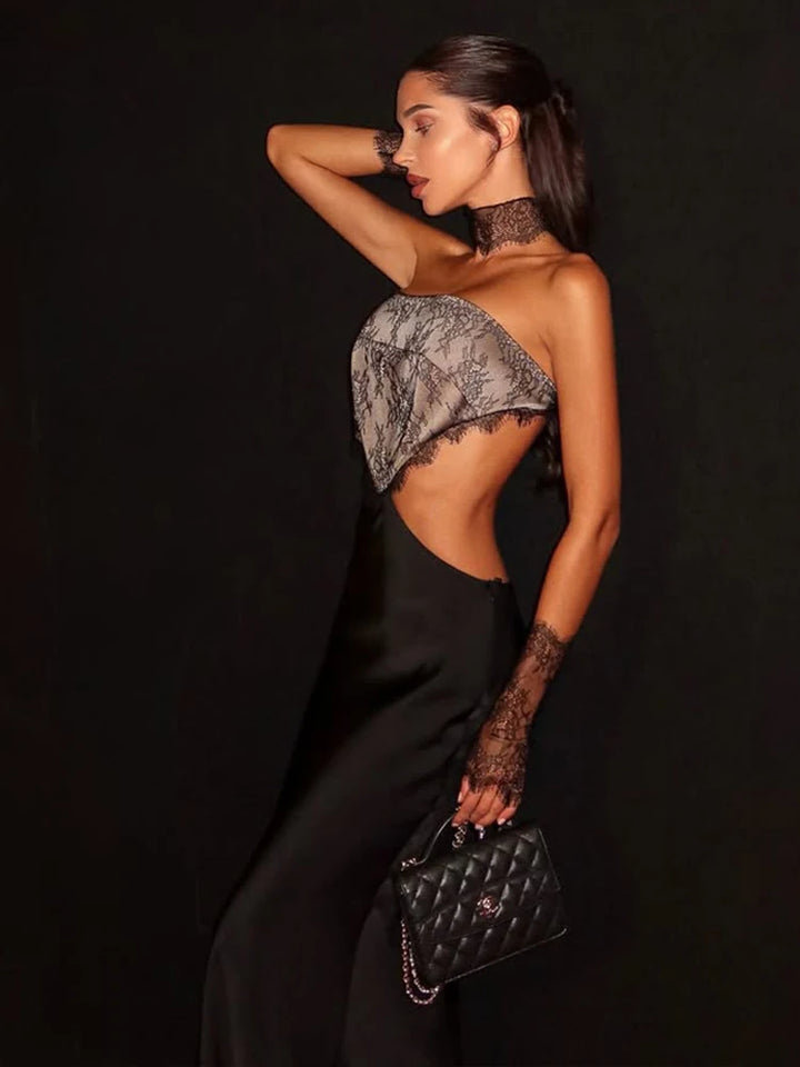 Hollow Out Strapless Lace Patchwork Bodycon Dress