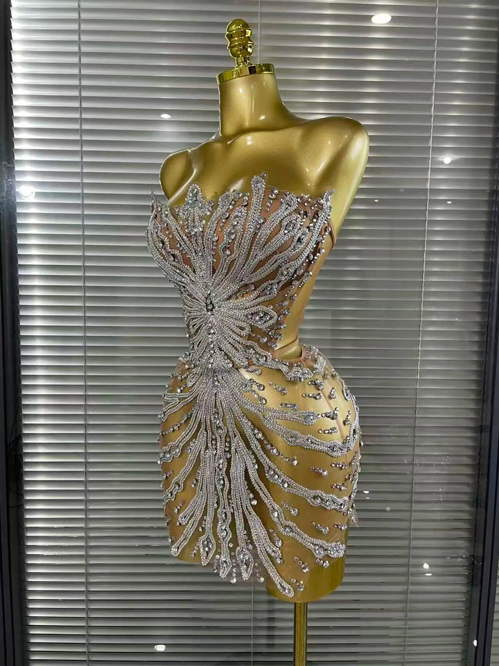 Sequins Women See Through Strapless Mesh Dress