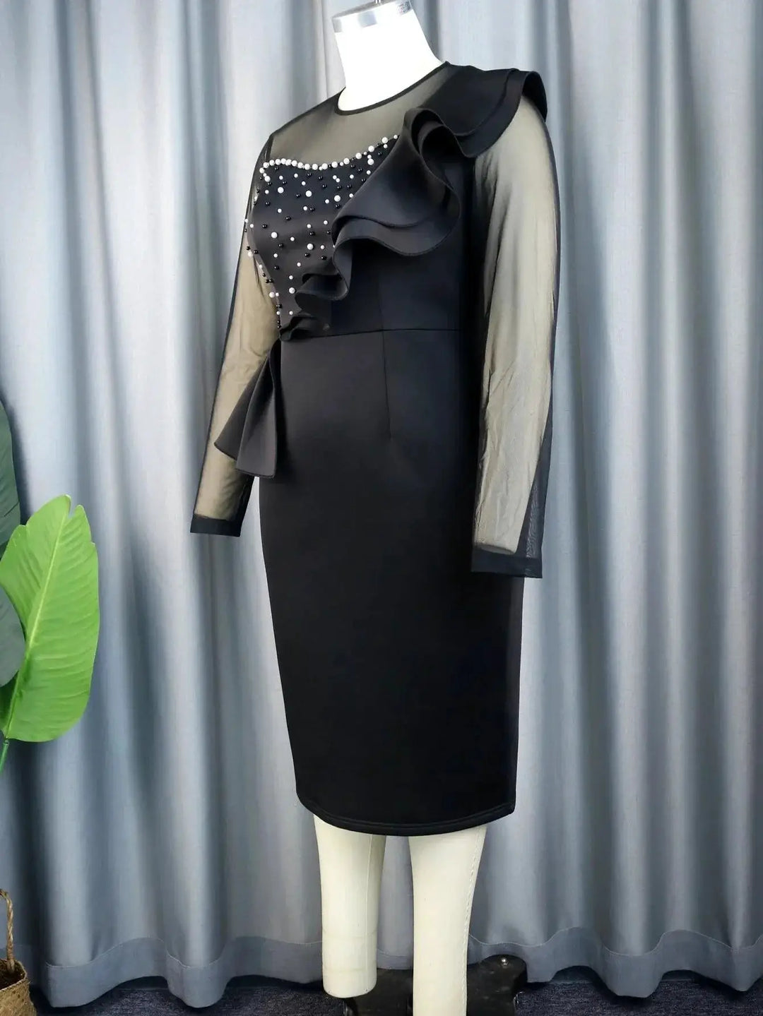 White Midi Bodycon Dress With Sheer Sleeve Design For Events