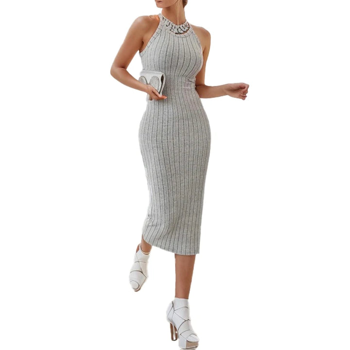 Solid Halter Neck Bodycon Midi Dress High-end temperament vest halter dress women&