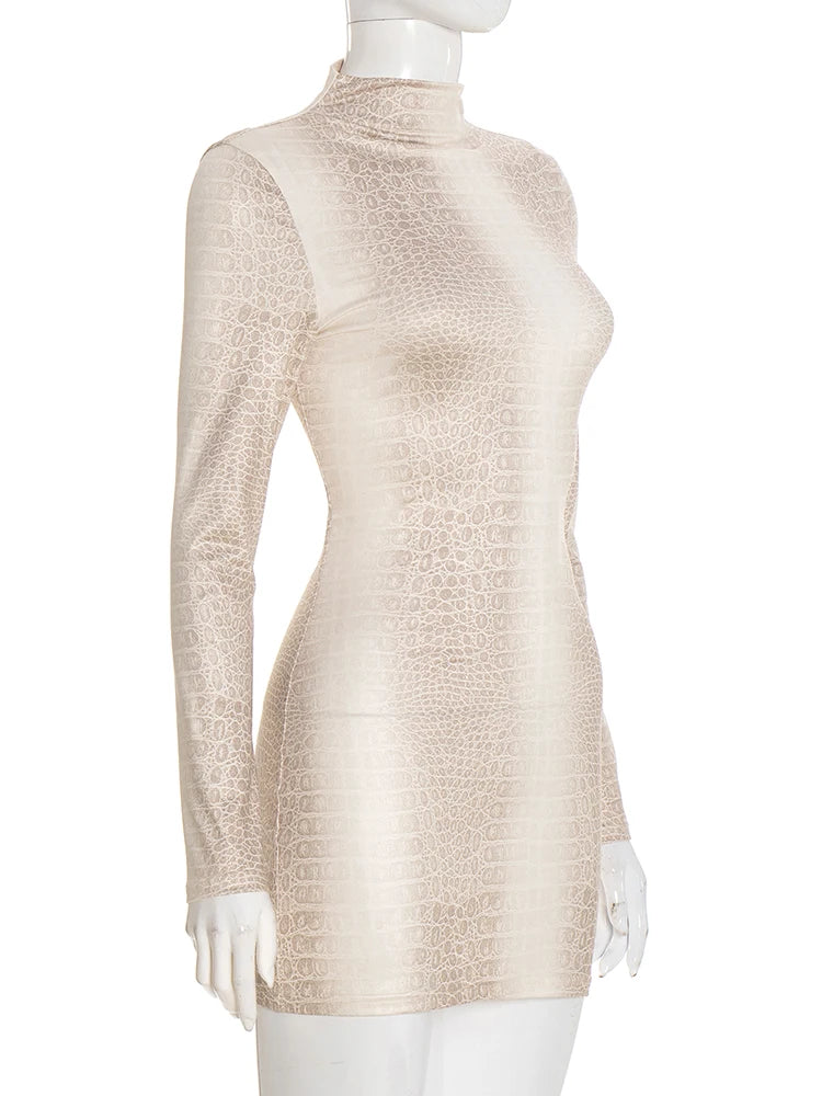 Bold Snake Print Full Sleeve Mini Bodycon Dress