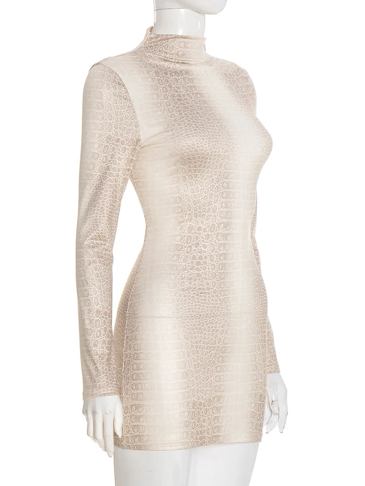 Bold Snake Print Full Sleeve Mini Bodycon Dress