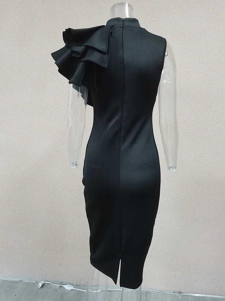 Stunning One Shoulder Midi Evening Dress With