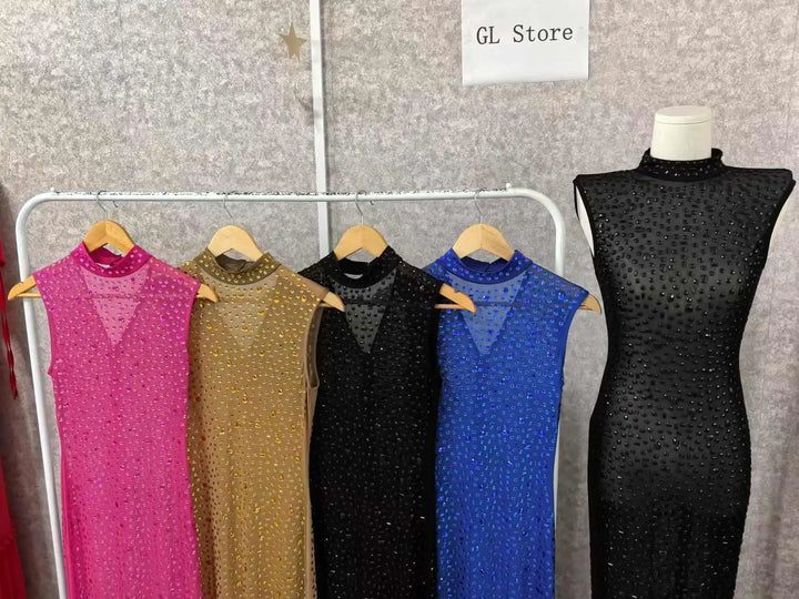 Luxury Rhinestone Maxi Evening Dress For Prom