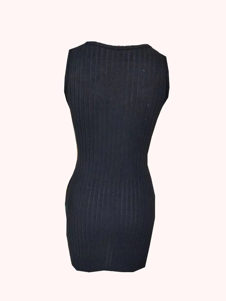 Button Front Pocket Tank Dress Bodycon Sleeveless