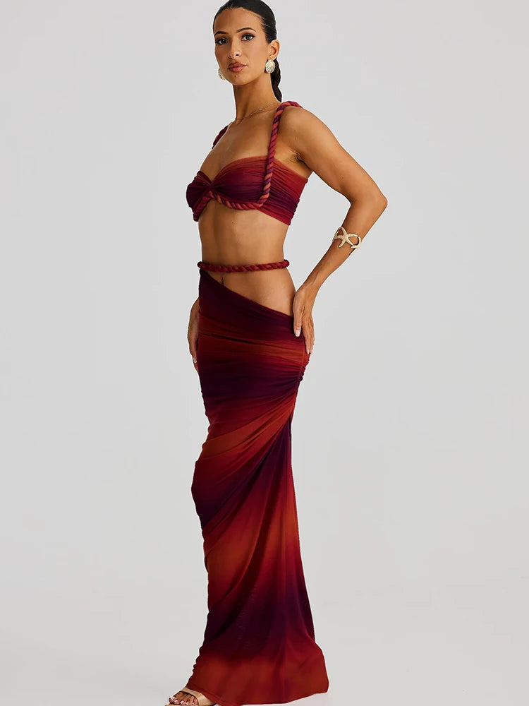 Chic Women Summer Vacation Set Pleated Crop Top