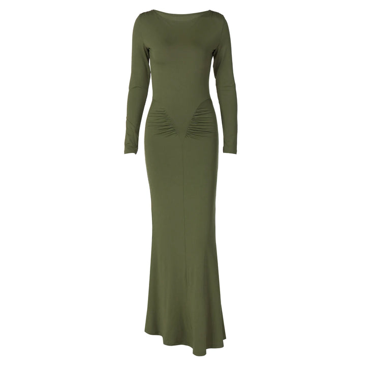Hugcitar Premium Ruche Maxi Dress For Autumn