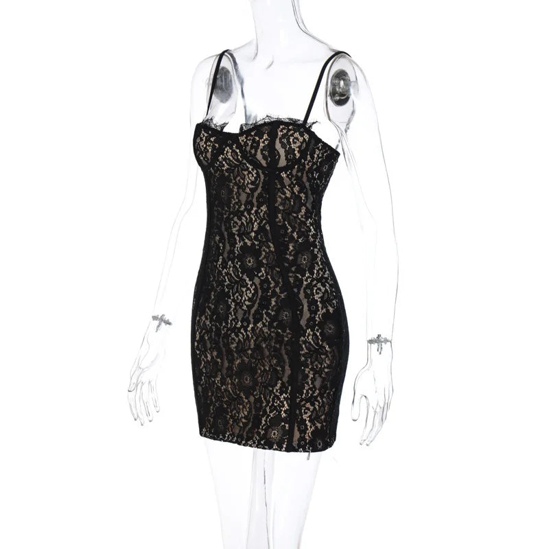 Buy Y2K Tailored Lace Strap Mini Dress For Style