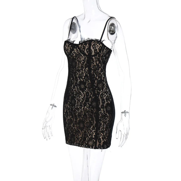 Buy Y2K Tailored Lace Strap Mini Dress For Style