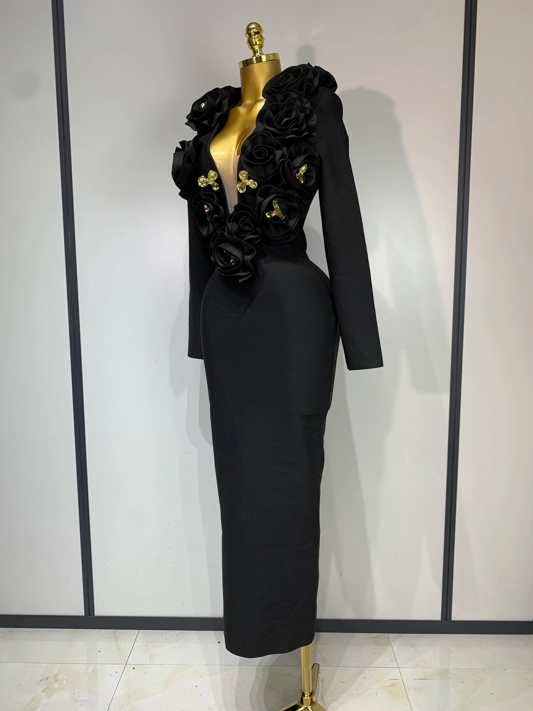 Luxury 3D Floral Bandage Dress For Stunning