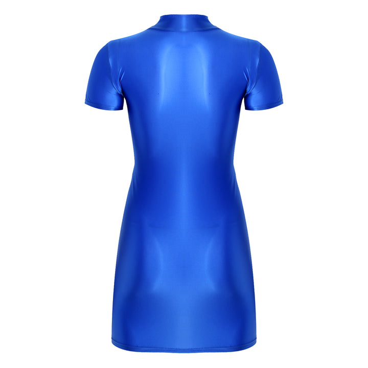 Signature Glossy Mock Neck Mini Dress For Tropical