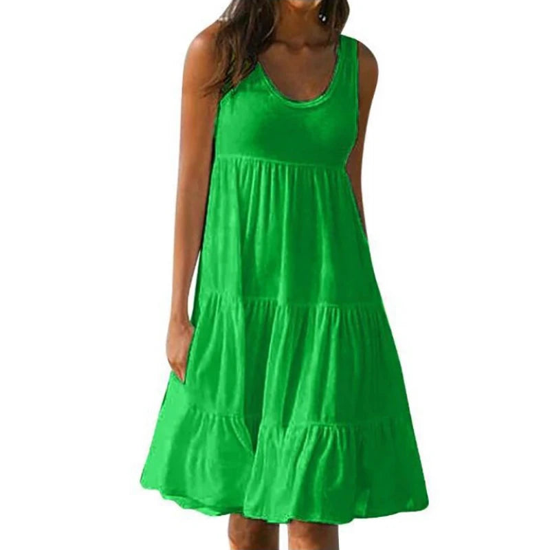 Elegant Summer Sleeveless Mini Dress With Ruffles For Women
