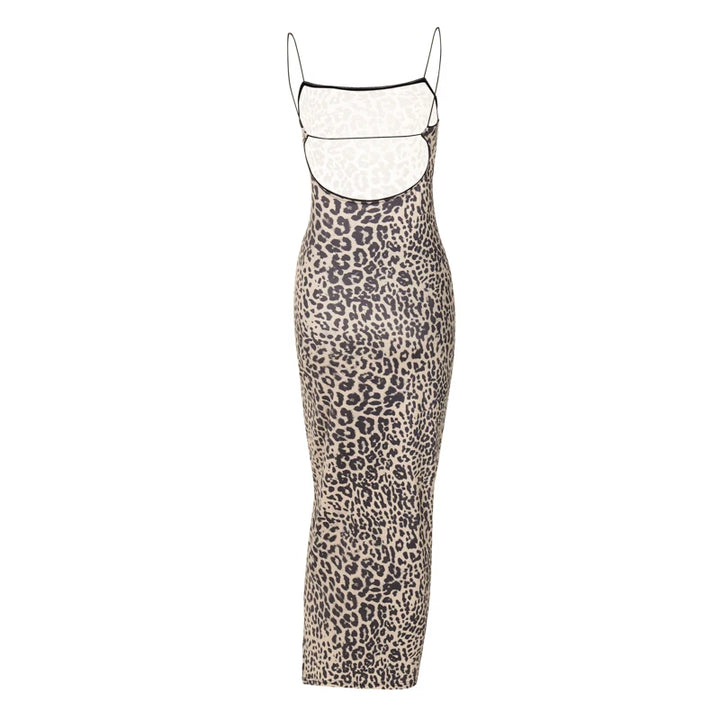 Hugcitar Leopard Backless Bodycon Maxi Dress
