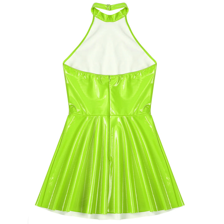 Luxury Glossy Patent Leather Mini A Line Dress