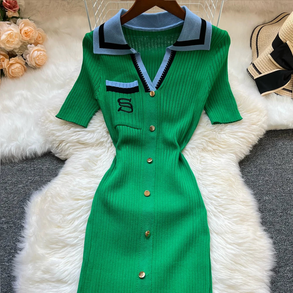 YuooMuoo Y2K Embroidered Knit Summer Dress Women
