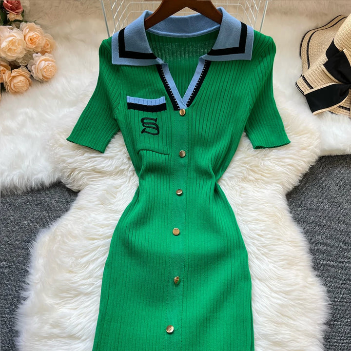YuooMuoo Y2K Embroidered Knit Summer Dress Women