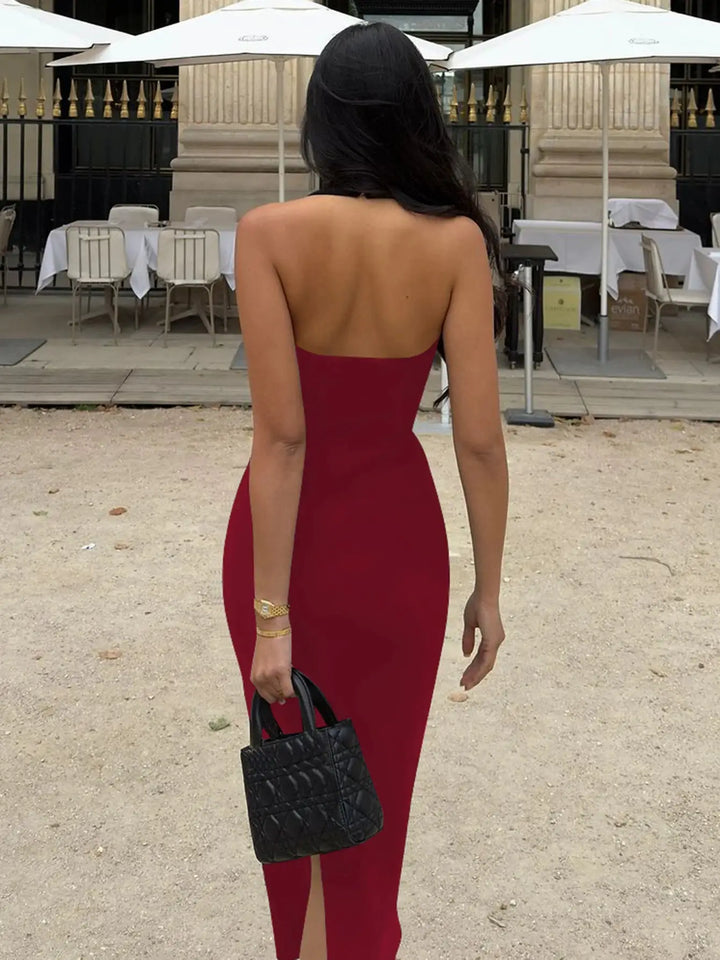 Hugcitar 2025 Elegant Halter Black Backless Sexy Bodycon Maxi Prom Dress Summer Women Y2K Clothes Wedding Birthday Party