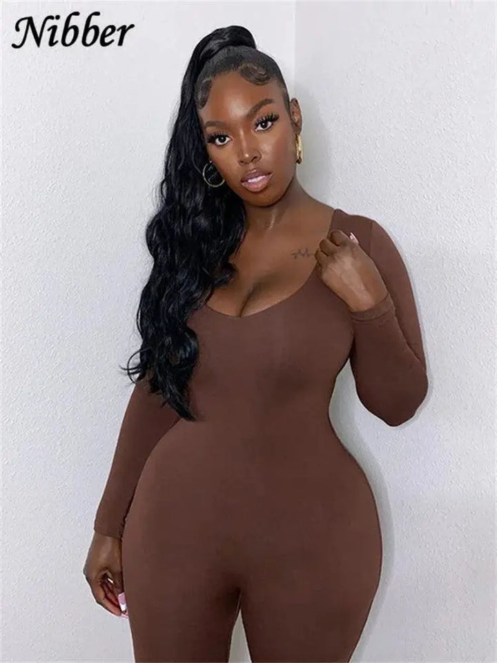 Sophisticated Brown Bodycon Jumpsuit Spandex Fashion Piece