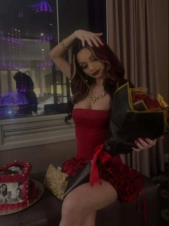 Vj Gochi Signature Red Holiday Cocktail Dress