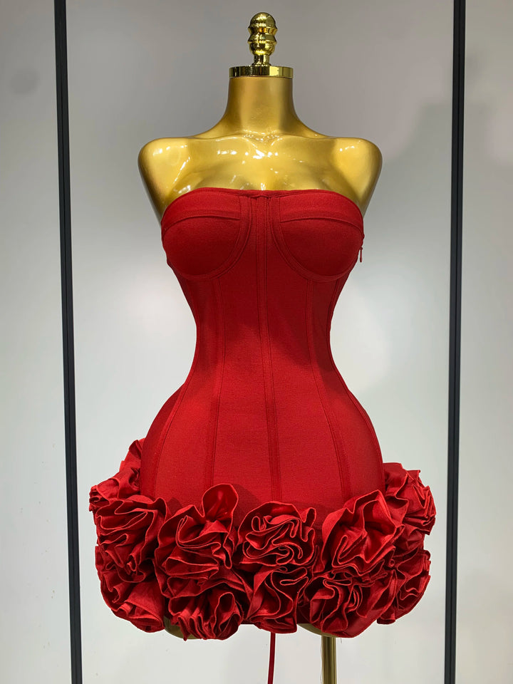 Strapless Flower Embellished Bodycon Mini Dress