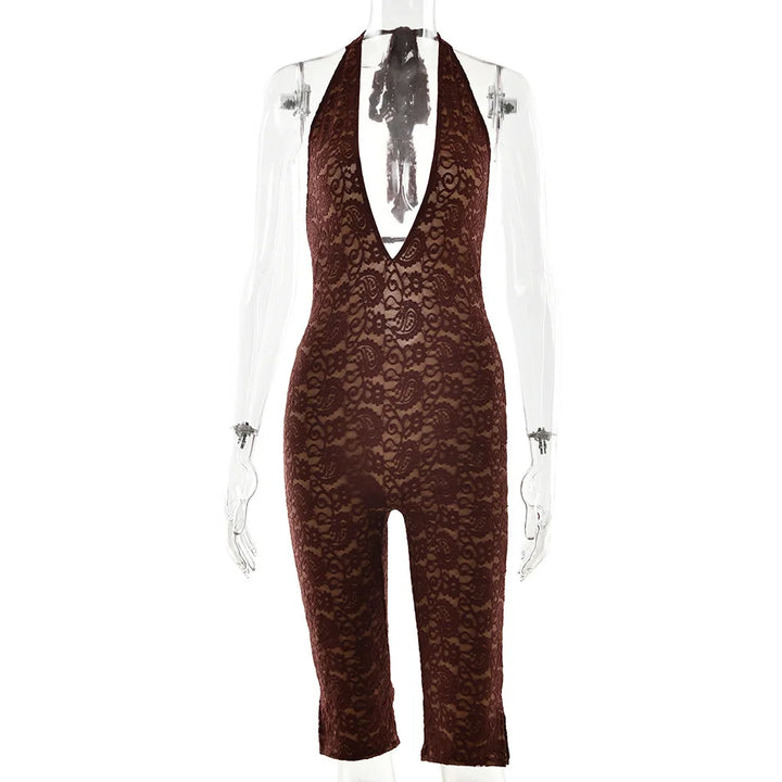 Avrilyaan Lace Deep V Playsuit For Women Bodycon