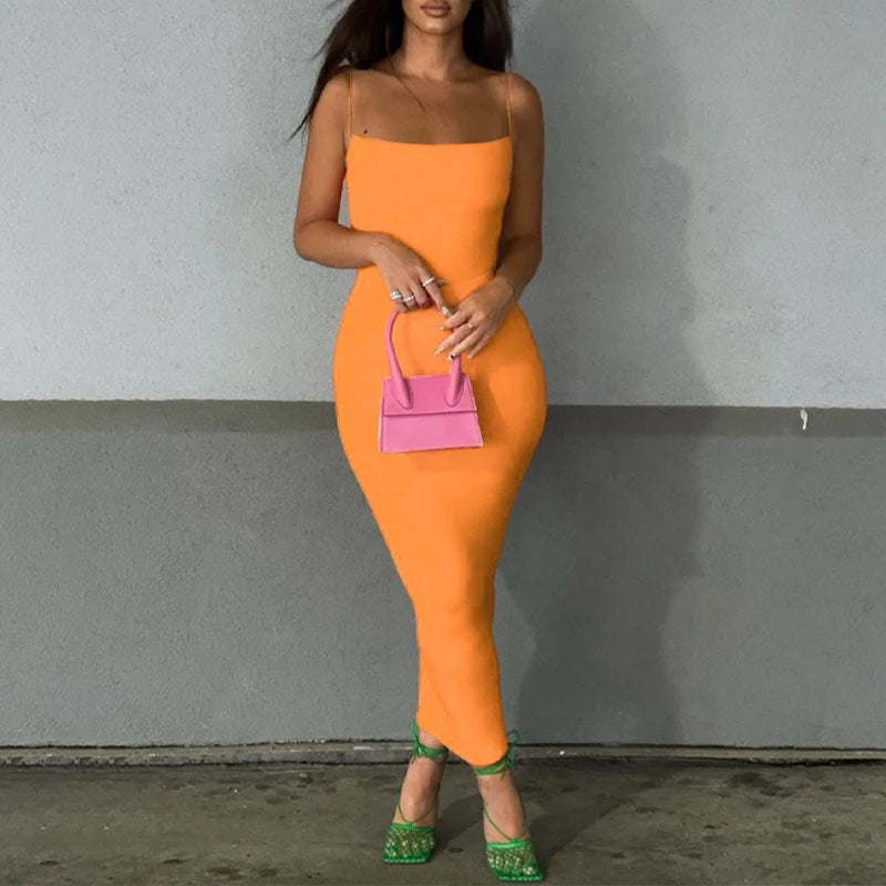 Elegant Sleeveless Backless Ankle Bodycon Dress