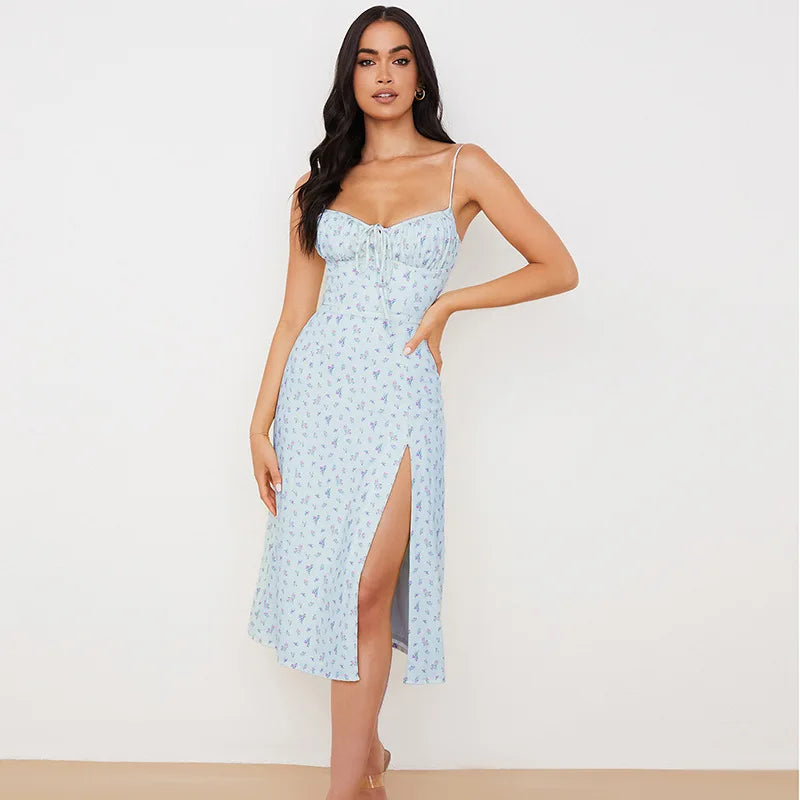 Floral Backless Midi Dress For Elegant Summer Wear