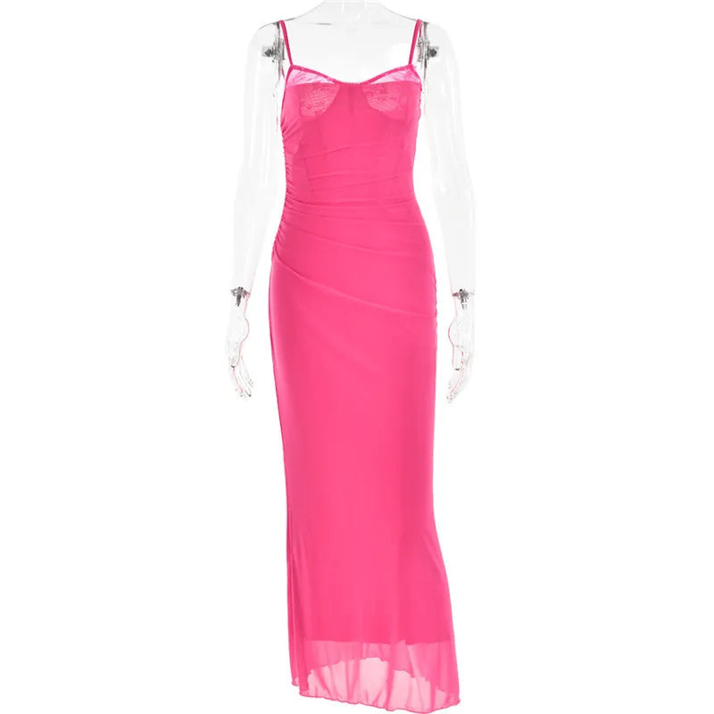 Elegant Backless Mozision Mesh Maxi Dress For