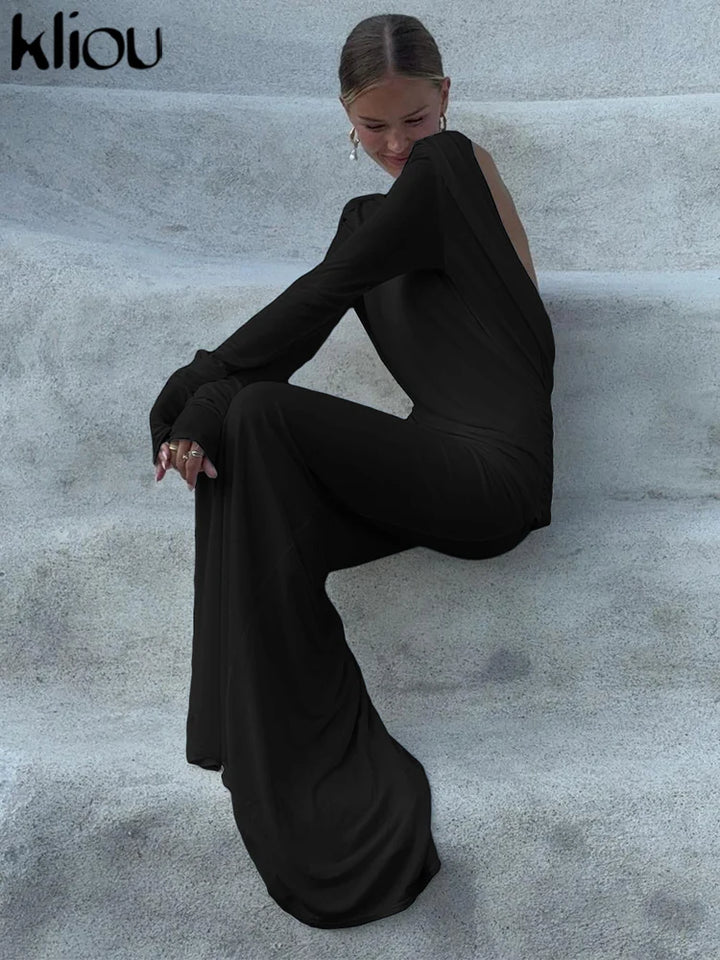 Kliou Elegant Women Maxi Dress With Sleeve