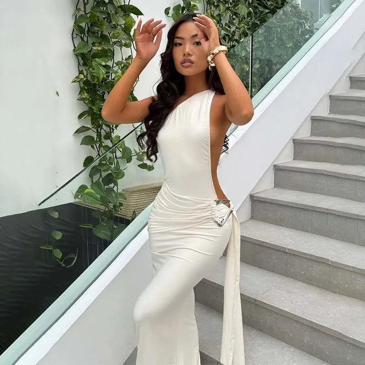 Townlike One Shoulder Backless Maxi Bodycon Dress