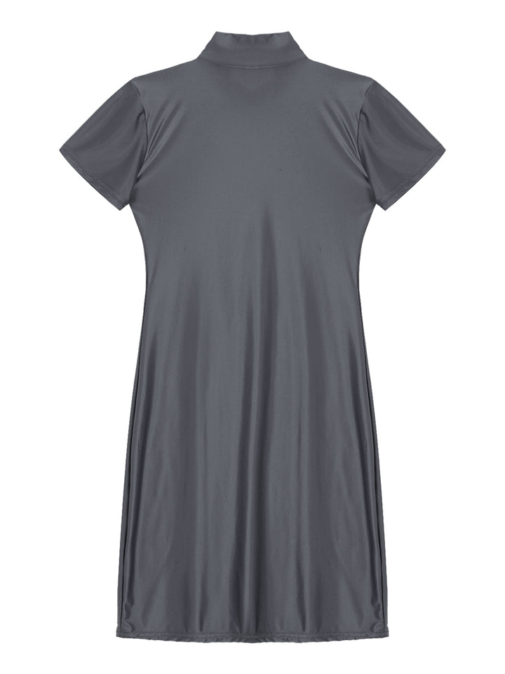 Signature Glossy Mock Neck Mini Dress For Tropical