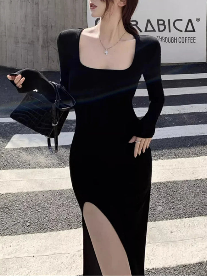 Sexy Side Slit Bodycon Dress For Women Black