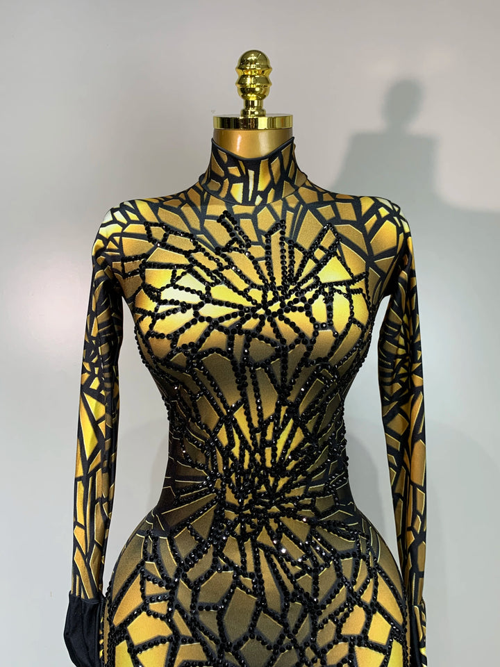 Stunning Black Rhinestone Jumpsuit For Elegant