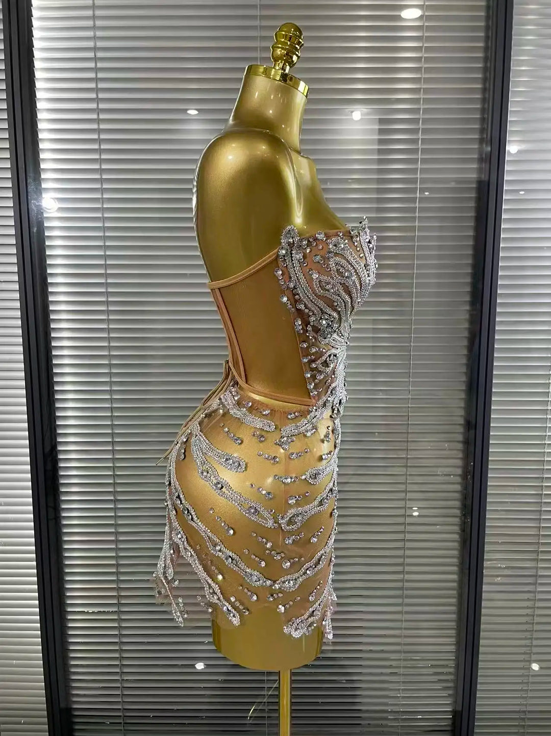 Sequins Women See Through Strapless Mesh Dress