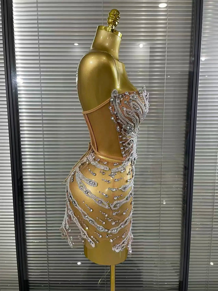 Sequins Women See Through Strapless Mesh Dress